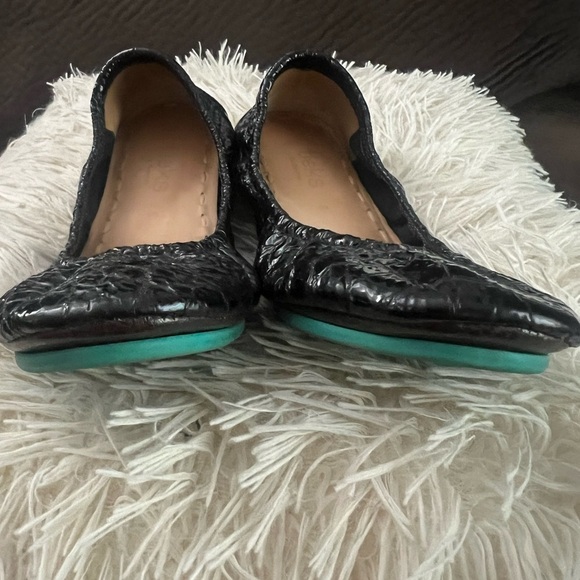 TIEKS Obsidian Black Embossed Crocodile Ballet Flat Shoes Size 8 - Picture 6 of 9